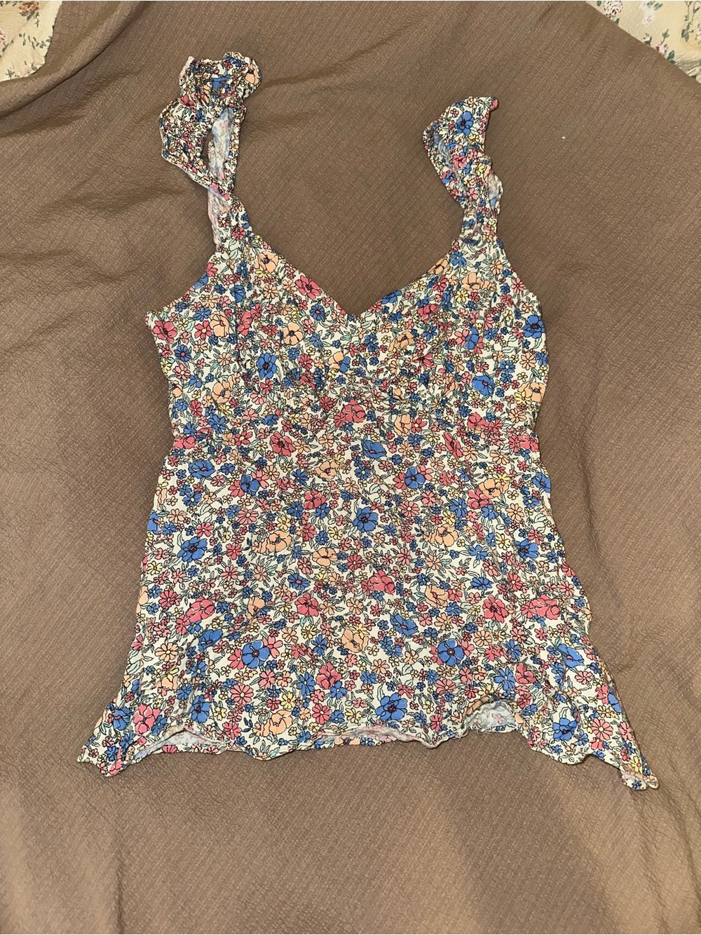 Floral Ruffle-Strap Tank Top - Multicolor